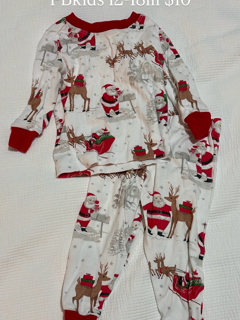 PBKids Christmas Santa & Reindeer Pajama Set - Red & White